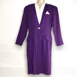 Vintage 70s Sarah Taylor Women Purple Dress Long Sleeves White Collar Old Money